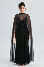 Curveins Plus Size Flattering V-Neck Cape Style Sleeveless Velvet Maxi Dress