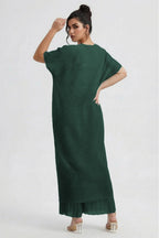 Curveins Plus Size Round Neck Short Sleeve Robe and Wide-Leg Pants Set
