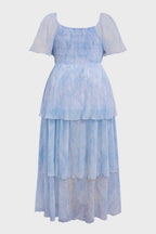 Curveins Plus Size V-Neck Ruffle Hem Tiered Maxi Dress