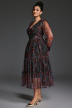Curveins Plus Size V-Neck Floral Asymmetrical Hem Midi Dress