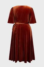 Curveins Plus Size Wrap V-Neck Belted Asymmetrical Hem Midi Dress
