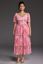 Curveins Plus Size V-Neck Ruffle Hem Tiered Maxi Dress