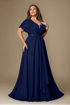 Curveins Plus Size V-Neck Short Sleeve Asymmetrical A-Line Maxi Dress