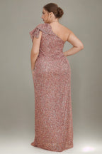 Curveins Plus Size  Sequin One Shoulder Formal Dress