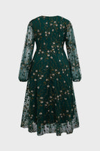 Curveins Plus Size V-Neck Ruffle Sleeve Embroidered Maxi Dress