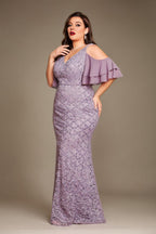 Curveins Plus Size V-Neck Long Mermaid Bodycon Maxi Dress