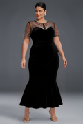 Curveins Plus Size Round Neck Sequin Mermaid Maxi Dress