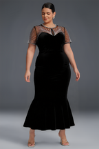 Curveins Plus Size Round Neck Sequin Mermaid Maxi Dress