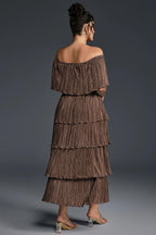 Curveins Plus Size Off-Shoulder Pleated Tiered Maxi Dress