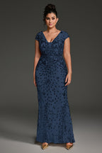 Curveins Plus Size V-neck and Waist Cinch Sequin Maxi Dress