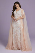 Curveins Plus Size V-Neck Sequin Maxi Dress with Cape Sleeves