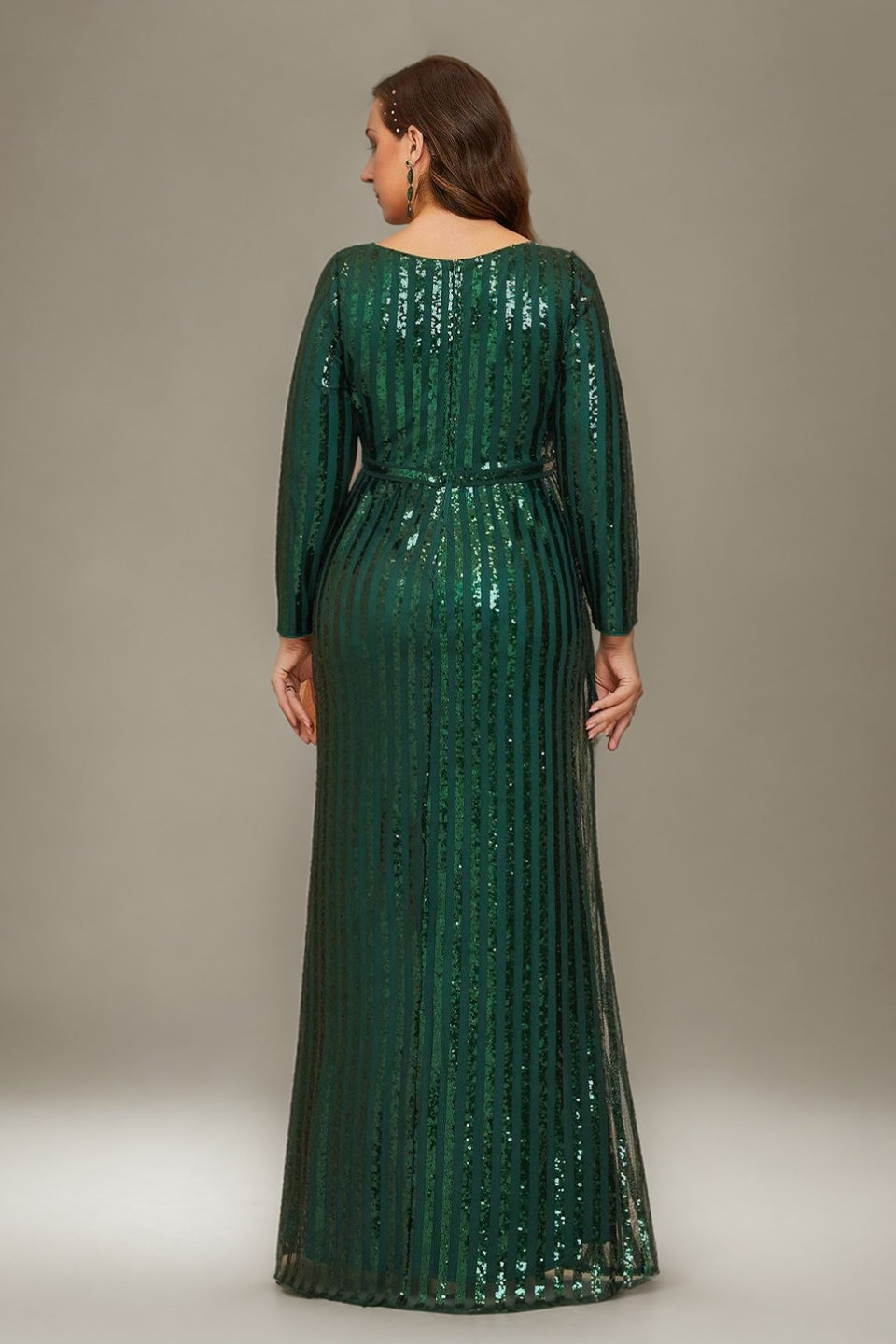 Curveins Plus Size V-Neck Sparkling Striped Sequin Evening Maxi Dress