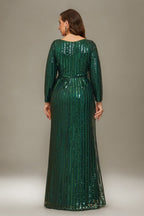 Curveins Plus Size V-Neck Sparkling Striped Sequin Evening Maxi Dress