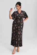 Curveins Plus Size Velvet Surplice Vintage Plain Maxi Dress