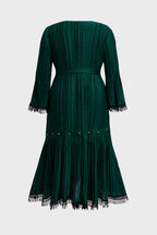 Curveins Plus Size Square Neck Long Sleeve Tie-Up Fringe Maxi Dress
