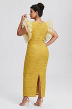 Curveins Plus Size Ruffle Sleeve Color Block Bodycon Midi Dress Elegant Fit