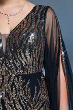 Curveins Plus Size V-Neck Sequin Maxi Dress with Cape Sleeves