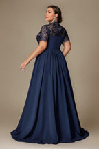Curveins Plus Size Round Neck Embroidered Sequin-Detail Split Long Dress