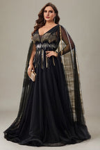 Curveins Plus Size V-Neck Waist-Defining Sequin Maxi Dress