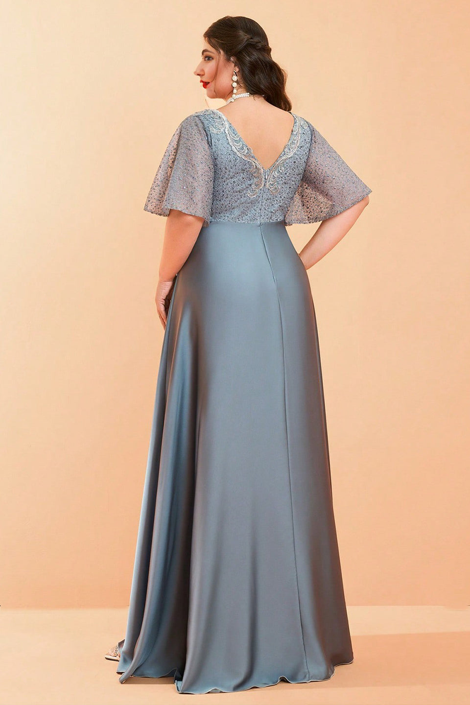 Curveins Plus Size V-Neck Batwing Sleeve Patchwork Maxi Dress