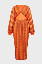 Curveins Plus Size V-Neck Sequin Balloon Sleeve Back-Slit Elegant Evening Maxi Dress