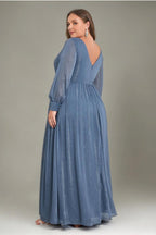 Curveins Plus Size V-Neck Long Sleeve Glitter Maxi Dress