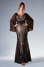 Curveins Plus Size Sparkling V-Neck Batwing Long-Sleeve Curve-Fit Maxi Dress