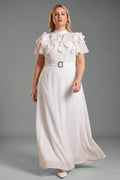 Curveins Plus Size Stand Collar Flare Sleeve Flowing A-Line Chiffon Maxi Dress