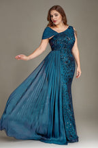 Curveins Plus Size One Shoulder Sleeveless Beaded Ribbon Elegant Maxi Dress