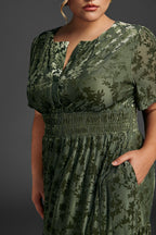 Curveins Plus Size Velvet V-Neck Ruched  Dress