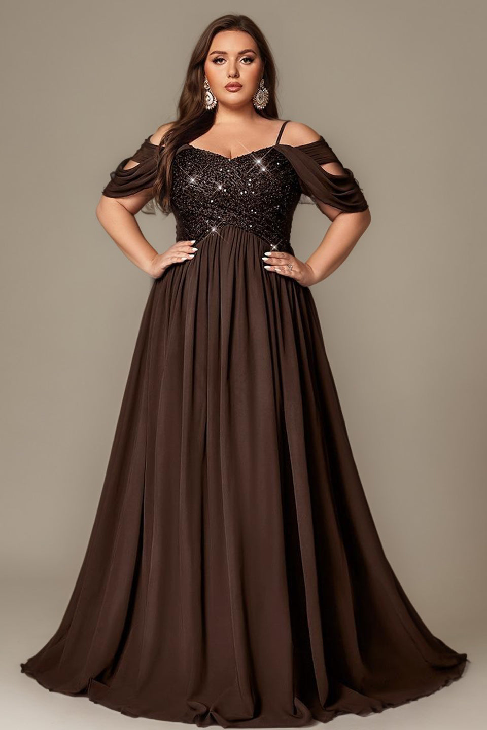 Curveins Plus Size Off-Shoulder Short Sleeve A-Line Maxi Dress