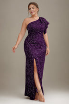 Curveins Plus Size  Sequin One Shoulder Formal Dress
