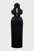 Curveins Plus Size Sexy Halter Neck Large Flower Fitted Back Slit Maxi Dress