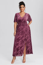 Curveins Plus Size Mauve Velvet Floral Maxi Dress