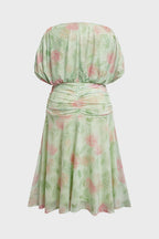 Curveins Plus Size V Neck Puff Sleeve Waist Defining Floral Print Elegant Maxi Dress