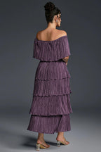 Curveins Plus Size Off-Shoulder Pleated Tiered Maxi Dress
