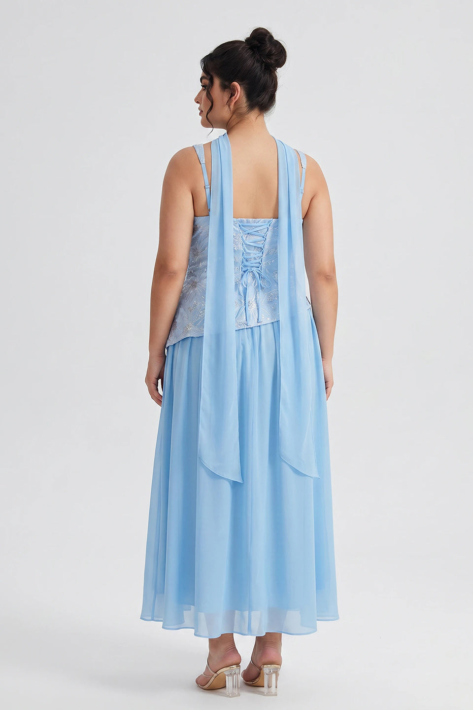 Curveins Plus Size Halter Neck Sleeveless Sequin Patchwork Fitted Maxi Dress