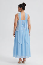 Curveins Plus Size Halter Neck Sleeveless Sequin Patchwork Fitted Maxi Dress