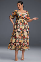 Curveins  Plus Size Draped Collar Foral Maxi Dress