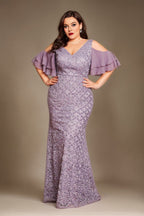 Curveins Plus Size V-Neck Long Mermaid Bodycon Maxi Dress