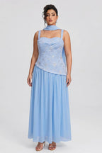 Curveins Plus Size Halter Neck Sleeveless Sequin Patchwork Fitted Maxi Dress