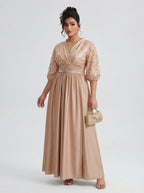 Curveins Plus Size Elegant V-Neck Sequin Panel Dress