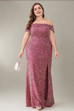 Curveins Plus Size Off Shoulder Sequin Formal Dress