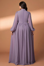 Curveins Plus Size High Collar Long Sleeve Beaded Floral Detail Elegant Maxi Dress