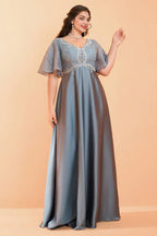 Curveins Plus Size V-Neck Batwing Sleeve Patchwork Maxi Dress
