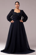 Curveins Plus Size V-Neck Long Sleeve Elegant Panel Maxi Dress