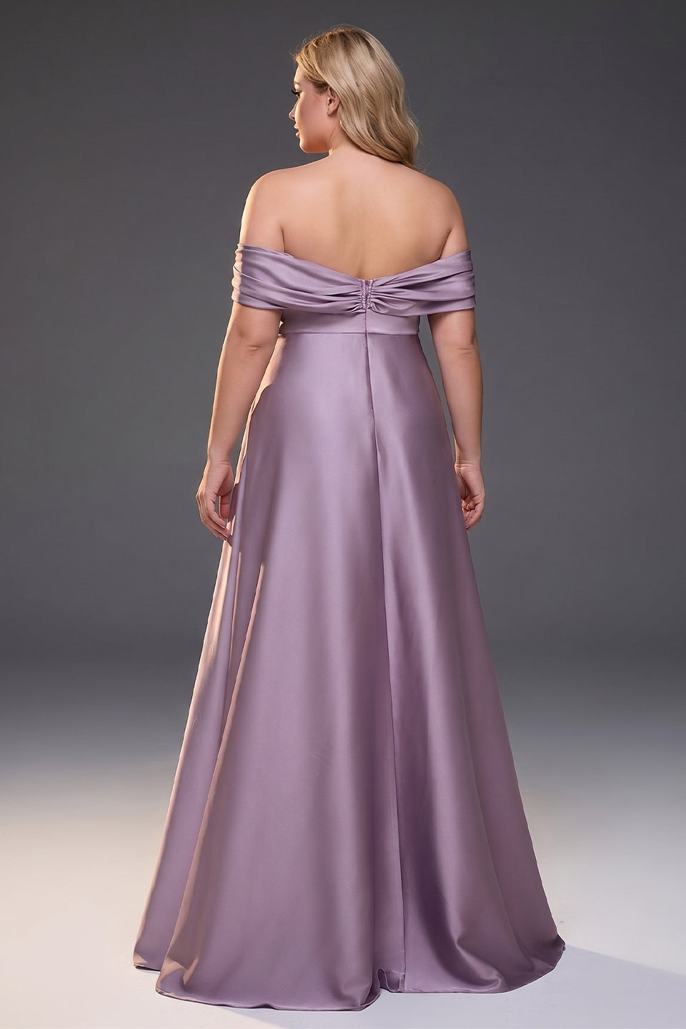 Curveins Plus Size Off Shoulder Ruched Waist Elegant Flowy Feminine Maxi Dress