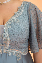 Curveins Plus Size V-Neck Batwing Sleeve Patchwork Maxi Dress