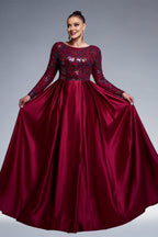 Curveins Plus Size Long Sleeve Round Neck Sparkling Sequin Patch Maxi Dress