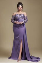 Curveins Plus Size Strapless Off-Shoulder Floral Patchwork Slit Maxi Dress